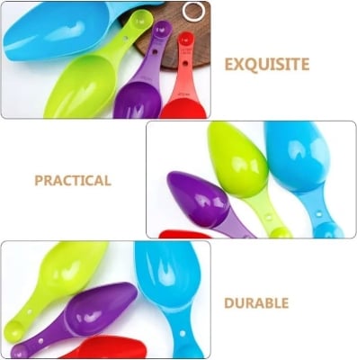 Picture of "1 Set of Multi-Color Measuring Spoons - 4-Piece Plastic with Small Pet Design for Baking Accuracy" - Multicolor