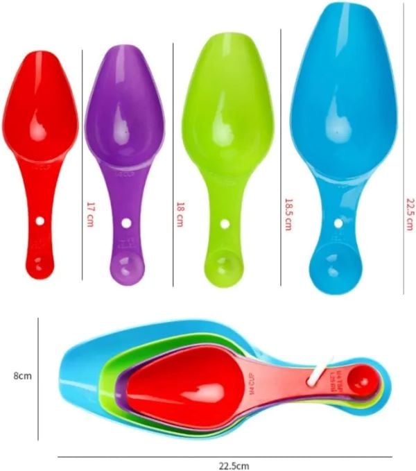 Picture of "1 Set of Multi-Color Measuring Spoons - 4-Piece Plastic with Small Pet Design for Baking Accuracy" - Multicolor