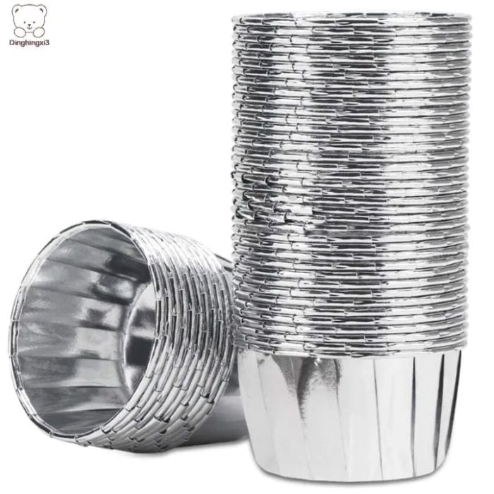 Picture of 50pcs silver  foil paper muffin cup cake kitchen baking supplies - Silver