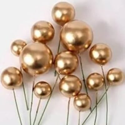 Picture of 5 Golden Ball Cake Topper Happy Birthday Party Baby Shower Cake Decoration Cake Flag Wedding Christmas Ball Decoration Supplies - Gold