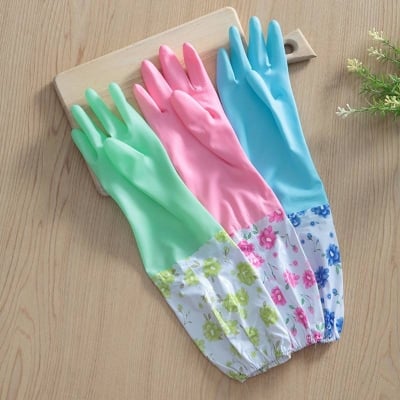 Picture of High Quality Silicone Dish Washing Kitchen Hand Gloves (With Foam) - Multicolor