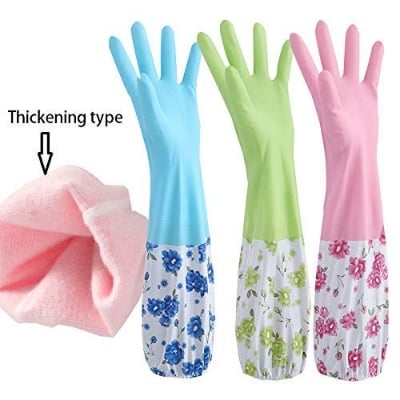 Picture of High Quality Silicone Dish Washing Kitchen Hand Gloves (With Foam) - Multicolor