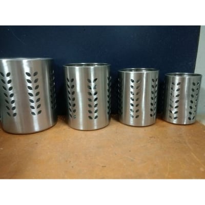 Picture of 4 pcs Stainless Steel Multipurpose Spoon Stand for kitchen | Pen Stand | Cutlery Stand | Spoon Holder for Kitchen & Dining Table | Cutlery Set | Silver - Silver