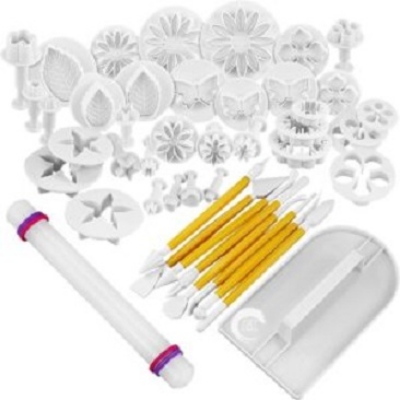 Picture of Product details of 114 Pcs Cake Decorating Tools Kit Sugarcraft Icing Plunger Cutters Alphabet and Numbers Mold Embosser Flower Scissor Modelling - Multicolor