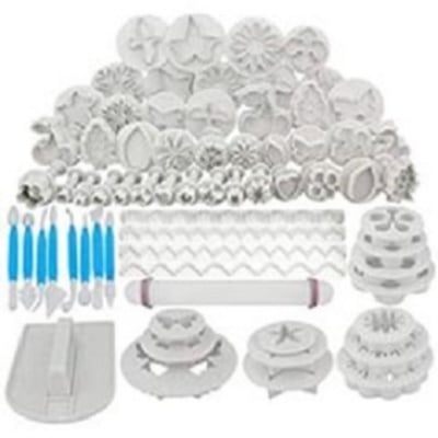 Picture of Product details of 114 Pcs Cake Decorating Tools Kit Sugarcraft Icing Plunger Cutters Alphabet and Numbers Mold Embosser Flower Scissor Modelling - Multicolor