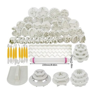Picture of Product details of 114 Pcs Cake Decorating Tools Kit Sugarcraft Icing Plunger Cutters Alphabet and Numbers Mold Embosser Flower Scissor Modelling - Multicolor