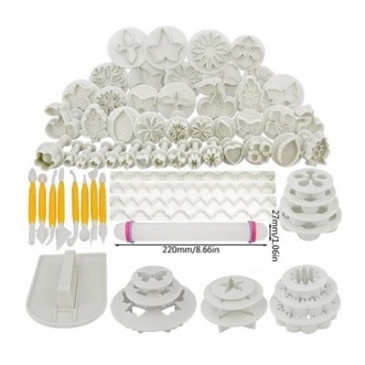 Picture of Product details of 114 Pcs Cake Decorating Tools Kit Sugarcraft Icing Plunger Cutters Alphabet and Numbers Mold Embosser Flower Scissor Modelling - Multicolor