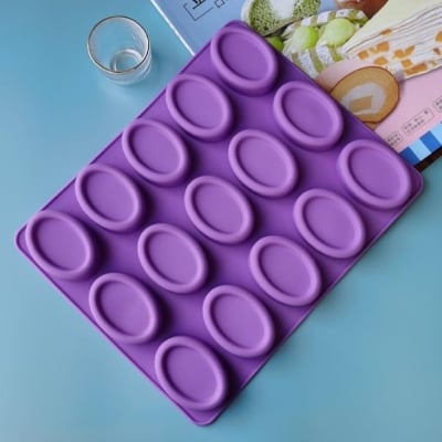 Picture of 15 Holes Oval Donut Toast Silicone Cake Baking Pan Muffin Cups Bar Soap Mould Biscuit Chocolate Ice Cube Tray Cake DIY Mold - Multicolor