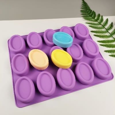 Picture of 15 Holes Oval Donut Toast Silicone Cake Baking Pan Muffin Cups Bar Soap Mould Biscuit Chocolate Ice Cube Tray Cake DIY Mold - Multicolor