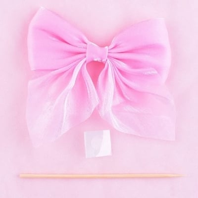 Picture of Pink Ribbon Bow Cake Topper Pearl Cake Decor Coquette Birthday Cake Bachelorette Coquette Birthday Party Bow Party Decorations - Pink