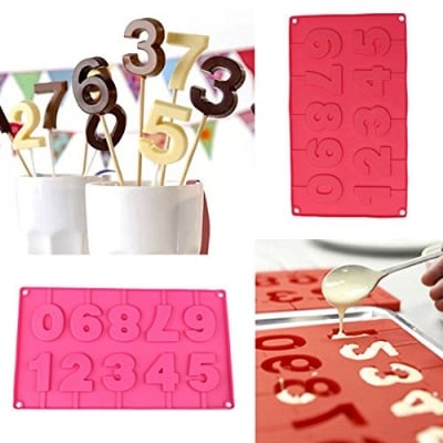 Picture of 3D Number 0-9 Lollipop Silicone Fondant Mold Cake Decorating Chocolate Mould - Multicolor