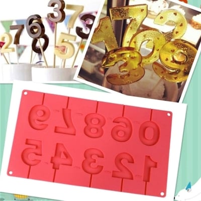 Picture of 3D Number 0-9 Lollipop Silicone Fondant Mold Cake Decorating Chocolate Mould - Multicolor