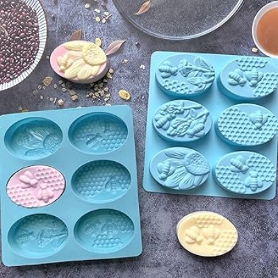 Picture of 6 Honeycomb-shaped Silicone Soap Molds Donut Toast Silicone Cake Baking Pan Muffin Cups Flowers and Honeycomb-shaped DIY Cake Molds Baking Molds - Multicolor
