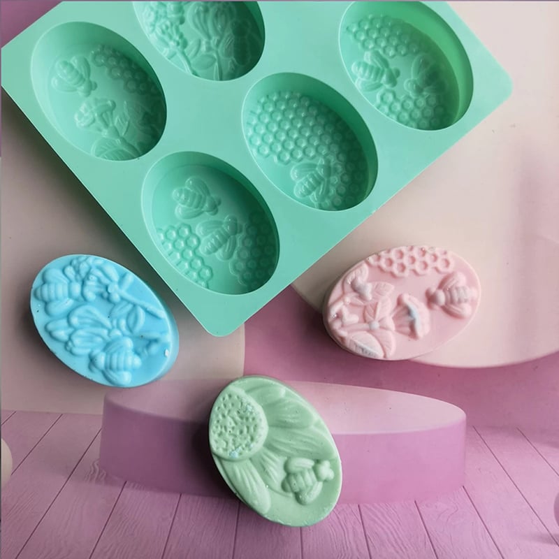 Picture of 6 Honeycomb-shaped Silicone Soap Molds Donut Toast Silicone Cake Baking Pan Muffin Cups Flowers and Honeycomb-shaped DIY Cake Molds Baking Molds - Multicolor