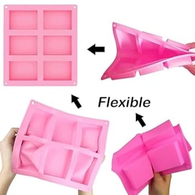 Picture of 6 hole Square Handmade Silicone Soap Mold Chocolate Cookies Mould Cake Decorating Fondant Molds Pink Color - Multicolor