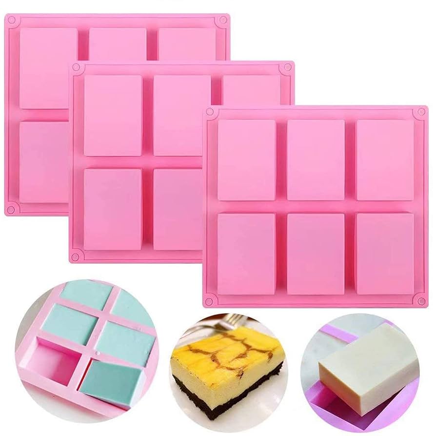 Picture of 6 hole Square Handmade Silicone Soap Mold Chocolate Cookies Mould Cake Decorating Fondant Molds Pink Color - Multicolor