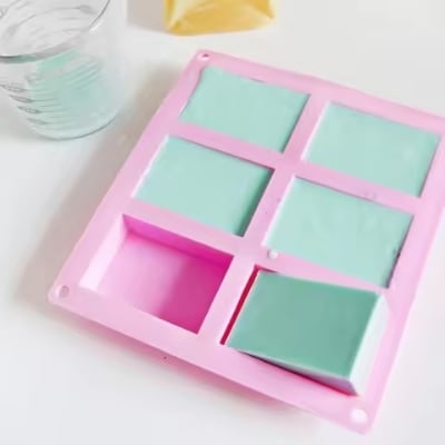 Picture of 6 hole Square Handmade Silicone Soap Mold Chocolate Cookies Mould Cake Decorating Fondant Molds Pink Color - Multicolor