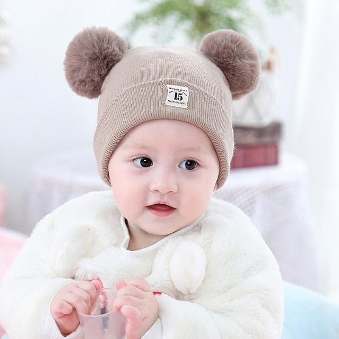 Picture of 2 Pcs Baby Boys & Girls Winter Soft & Warm Beanie Hats Cap Topi Muffler Set For Baby(randomly) - Multicolor