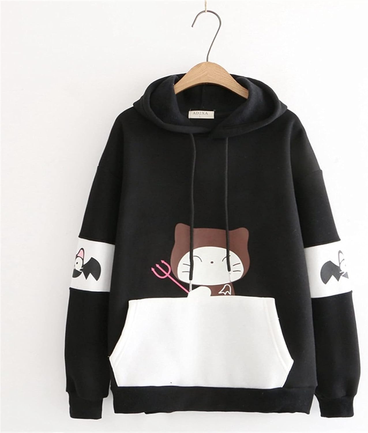 Picture of Super Quality Women Cute Bat Cat Printed Cotton Hoodie For Winter