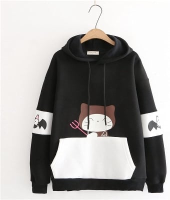Picture of Super Quality Women Cute Bat Cat Printed Cotton Hoodie For Winter
