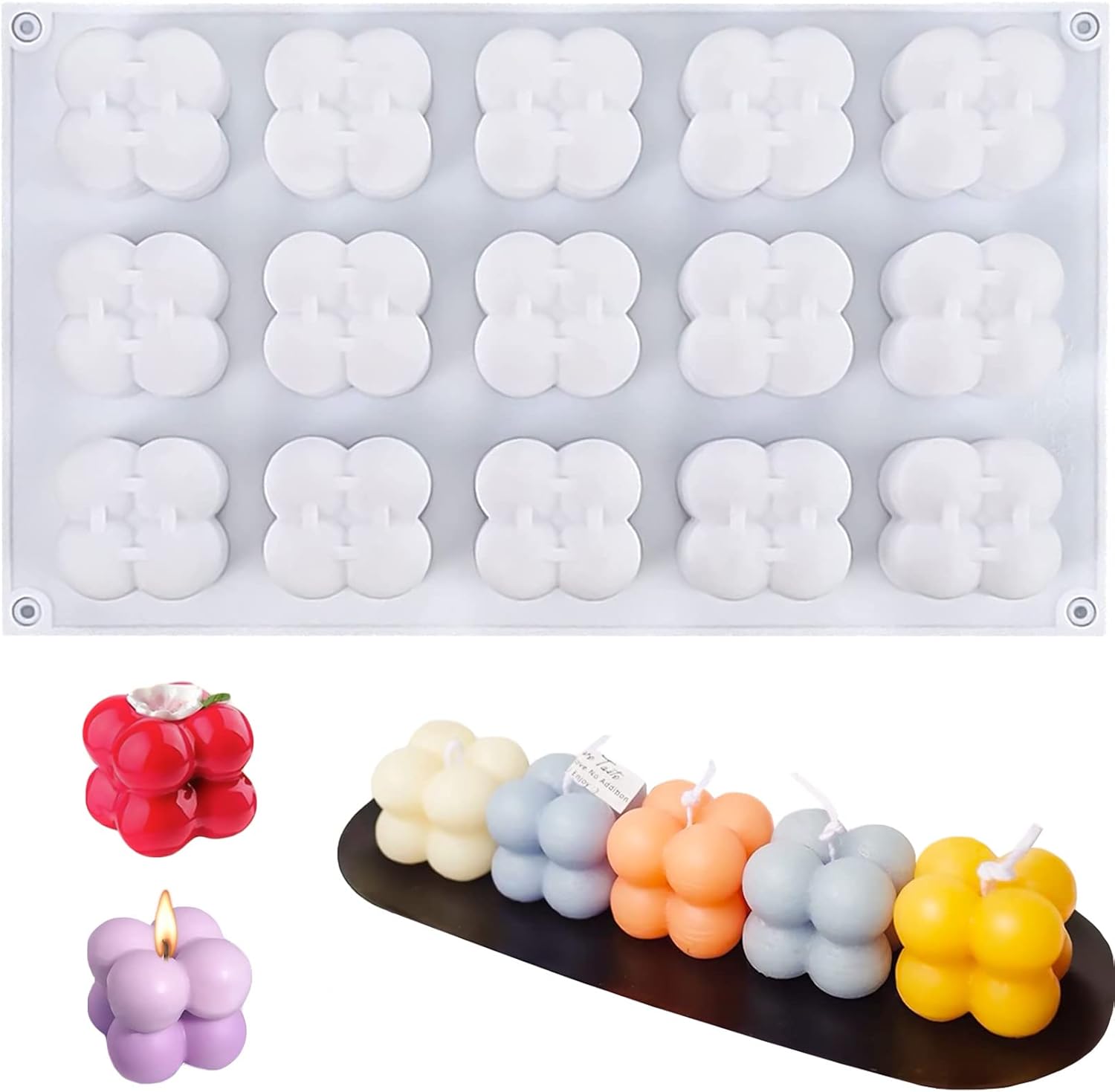 Picture of 15 Cavity Bubble Candle Mould Silicone Mold Mini Molds Art Crafts Resin Soap Chocolate Wax Moulds Cube Moulds