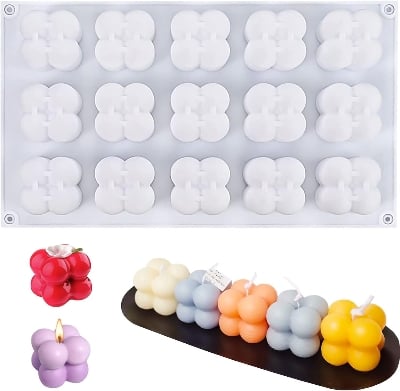 Picture of 15 Cavity Bubble Candle Mould Silicone Mold Mini Molds Art Crafts Resin Soap Chocolate Wax Moulds Cube Moulds