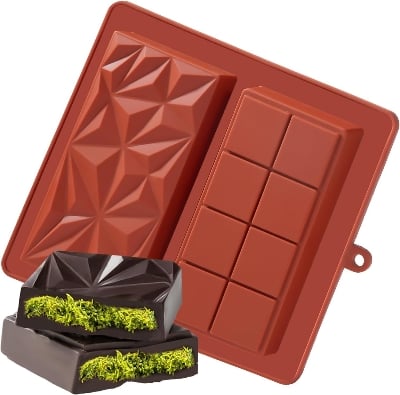 Picture of 8 hole Squre+Dubai Chocolate Bar Mould Dubai Kunafa Pistachio Chocolate Bar Diamond - Multicolor