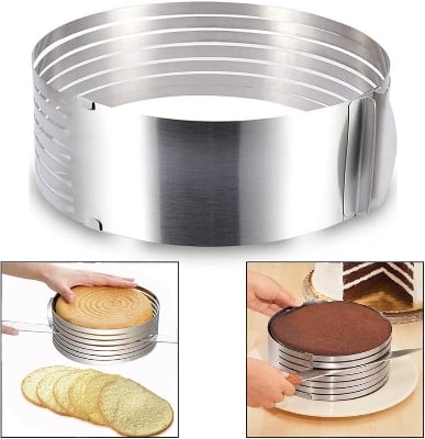 Picture of Layer Cake Slicer Adjustable 24-30 cm Stainless Steel Round Bread Layer Cake Cutter Mold,Baking Tool Kit Set for Cake Lover. (Silver) - Silver