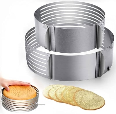 Picture of Layer Cake Slicer Adjustable 24-30 cm Stainless Steel Round Bread Layer Cake Cutter Mold,Baking Tool Kit Set for Cake Lover. (Silver) - Silver