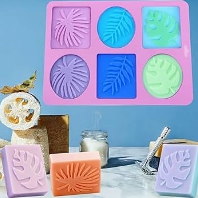 Picture of (Round And Square Leaf) Silicone Soap Mold Handmade Soap Making Supplies Diy Plaster Resin Candle Material Kit Cake Baking Tools Encounter - Multicolor