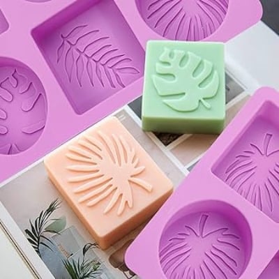 Picture of (Round And Square Leaf) Silicone Soap Mold Handmade Soap Making Supplies Diy Plaster Resin Candle Material Kit Cake Baking Tools Encounter - Multicolor