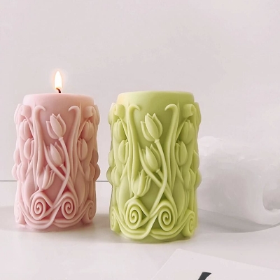 Picture of Silicone Molds Candle Molds Blooming Flower Candle Mould Cylinder Soap Mold Resin Casting Mold 3D Round Flower Resin Molds Silicone Mold for Home Decoration Crafts Supplies