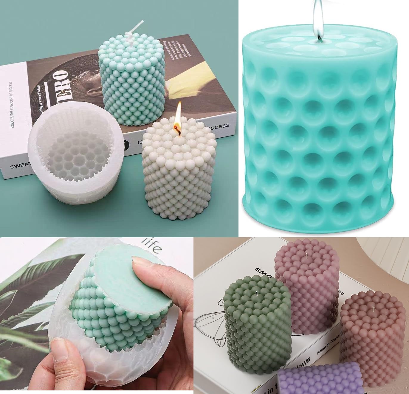 Picture of Silicone Molds Candle Molds Blooming Flower Candle Mould Cylinder Soap Mold Resin Casting Mold 3D Round Flower Resin Molds Silicone Mold for Home Decoration Crafts Supplies