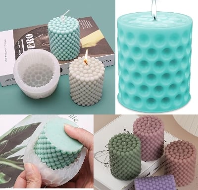 Picture of Silicone Molds Candle Molds Blooming Flower Candle Mould Cylinder Soap Mold Resin Casting Mold 3D Round Flower Resin Molds Silicone Mold for Home Decoration Crafts Supplies