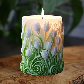Picture of Silicone Molds Candle Molds Blooming Flower Candle Mould Cylinder Soap Mold Resin Casting Mold 3D Round Flower Resin Molds Silicone Mold for Home Decoration Crafts Supplies