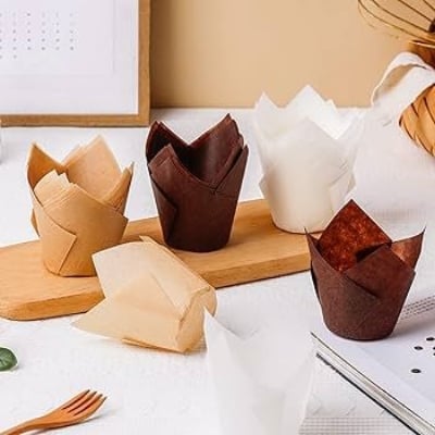Picture of 50 Pieces Tulip Cupcake Liner Baking Cups Paper Cupcake and Muffin Baking Cups for Weddings and Birthday - Multicolor