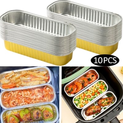 Picture of 10Pcs 200ml Aluminum Foil Baking Cake Box Rectangular Tin Cupcake Baking Pan Pudding Box Cheese Dessert Cup With Lid - Multicolor