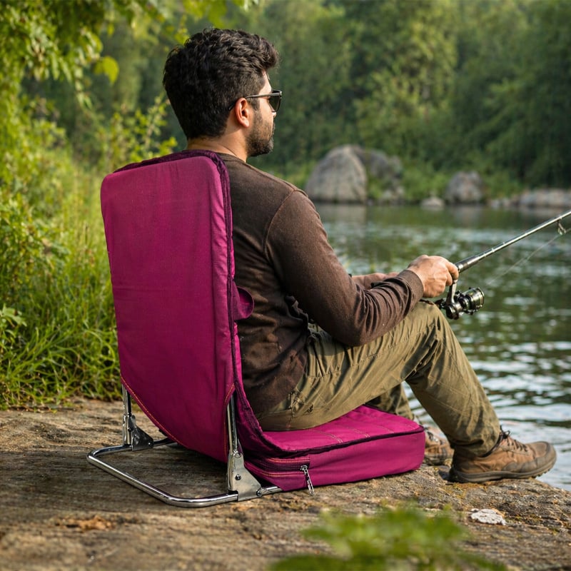 Picture of Floor Chair, Meditation Chair, Fishing Chair, Adjustable Chair, Padded Floor Seat, Portable Folding Chair (Magenta)