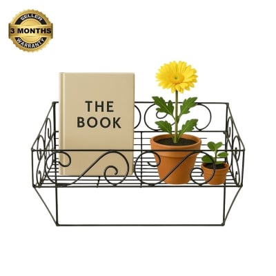 Picture of Wall Rack | Floating Shelf with Metal | Multipurpose Metal Stand | Wall Hanging Shelf for Prayer Mat | Plants and Books Rack | Wall Mount Shelf Bookshelf | Towel Rail Wall (Black)