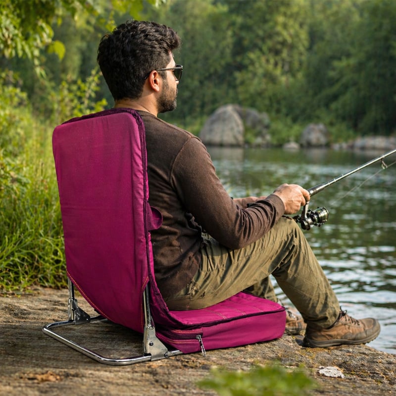 Picture of Floor Chair | Meditation Chair | Fishing Chair | Adjustable Chair | Padded Floor Seat | Portable Folding Chair (Magenta)