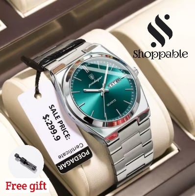 Picture of POEDAGAR 930 Business Luminous Stainless Steel Quartz Men’s Watch- Silver Blue & Rose Gold