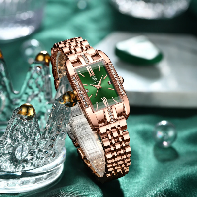 Picture of POEDAGAR 365 Women Watch Fashion Luxury Diamond Green Dial Square Quartz Watches Stainless Steel Waterproof Ladies Wristwatch Gift
