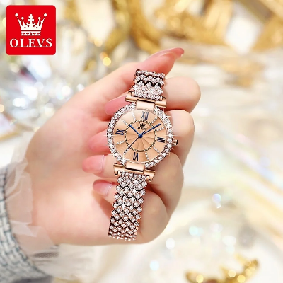 Picture of Olevs 9942 stainless steel bracelet quartz watch for women fashion waterproof diamond encrusted luxury wristwatch women