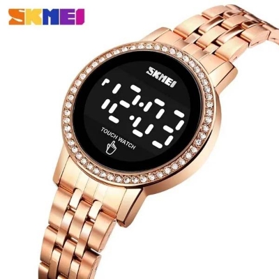 Picture of SKMEI New Women Digital Watch Diamond Style Stainless Steel Led Light Casual Fashion Date Time Display