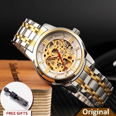 Picture of SKMEI 9222 Silver and Golden Color Two-Tone Stainless Steel Automatic Clock - For Men - Very Comfortable