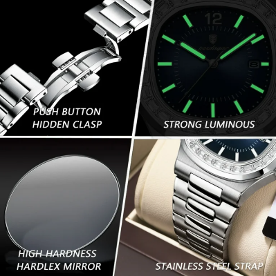 Picture of POEDAGAR 918 Luxury Square Man Wristwatch Luminous Waterproof Date Men Watch Stainless Steel Men's Quartz Watches Casual Male Clock