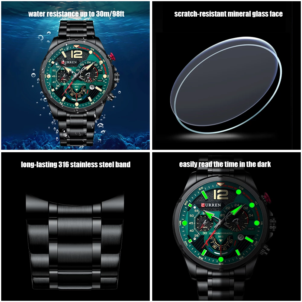 Picture of CURREN 8395 new design quartz watch vive 316L stainless steel Strap 3 dials date display big casual wrist watch Roal Blue