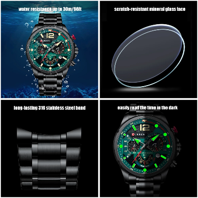 Picture of CURREN 8395 new design quartz watch vive 316L stainless steel Strap 3 dials date display big casual wrist watch Roal Blue