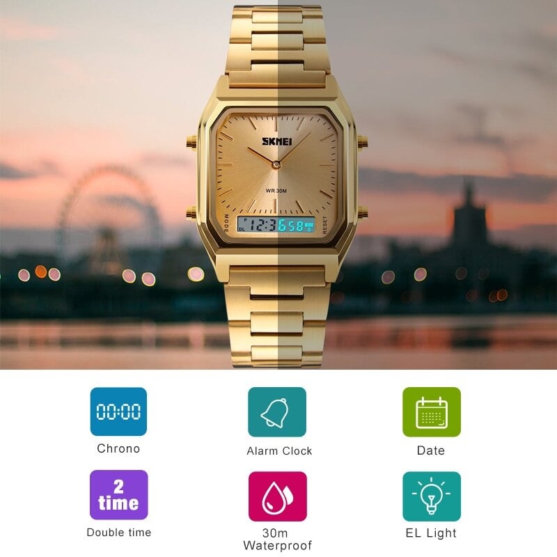 Picture of SKMEI 1220 Alloy Case 30M Waterproof Luminous Business Classic Quartz Digital Dual Display Watch