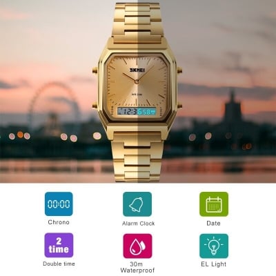 Picture of SKMEI 1220 Alloy Case 30M Waterproof Luminous Business Classic Quartz Digital Dual Display Watch